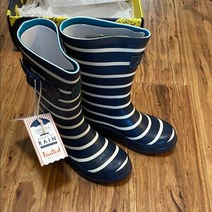 Joules Navy and White Striped Rain Boots